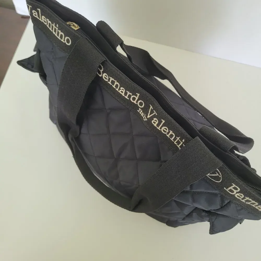 Bernardo Valentino Quilted Tote Shoulder Bag Black Nylon Lightweight Zip Large‎